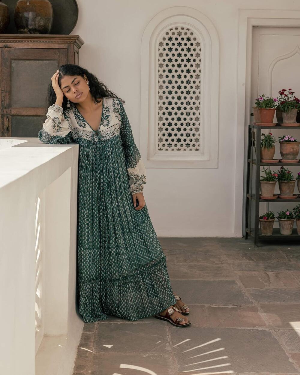 Daughters of India Rooh Maxi Dress in Pine Size Large NWT Bohemian Slow Fashion